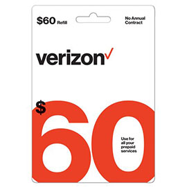 Verizon $60 Prepaid Refill Card